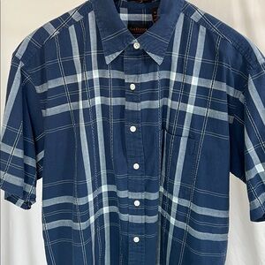 Vintage Summer Cottons large men’s short sleeve blue plaid shirt
